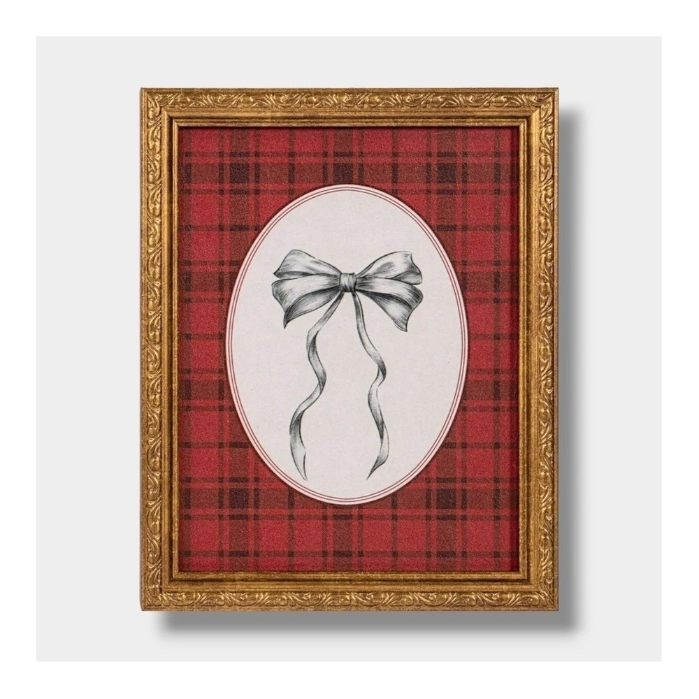 My Texas House Seasonal Bow Plaid Framed Holiday Wall Art 8x10, Christmas 2025